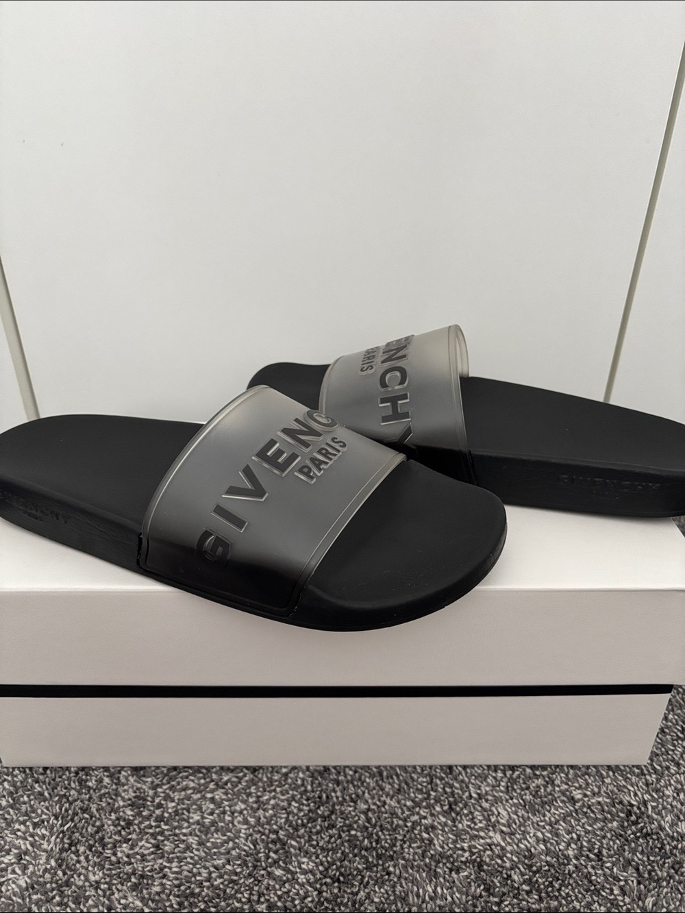 Givenchy Black Slides with Smoky Translucent Strap